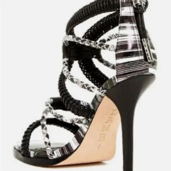 L.A.M.B Zebra Vine Black and White Strappy Leather Heels Sandals Size 8.5 - Picture 15 of 15